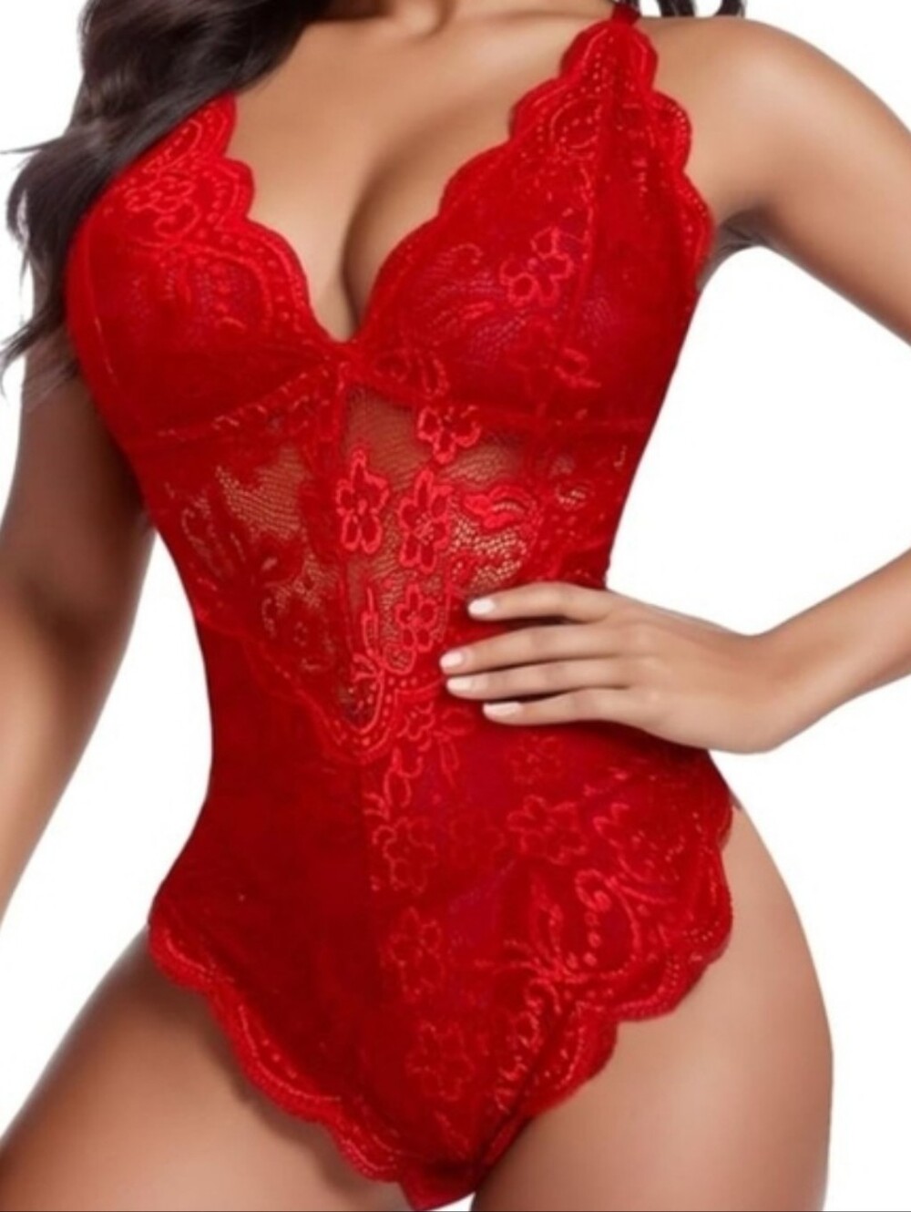 AVID LOVE Lace Teddy Red Bodysuit   Size Large